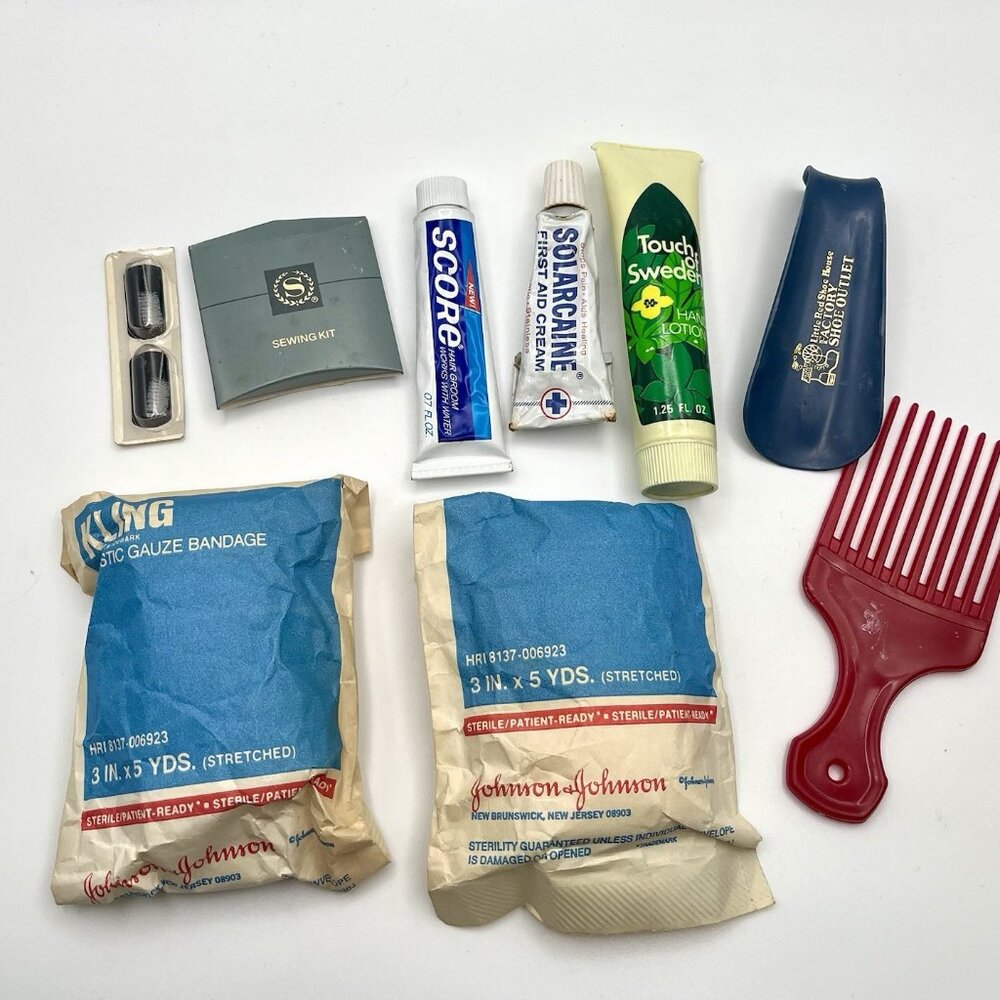 Vintage 70s Hotel Airline Travel Amenity Lot Johnson & Johnson Solarcaine Retro